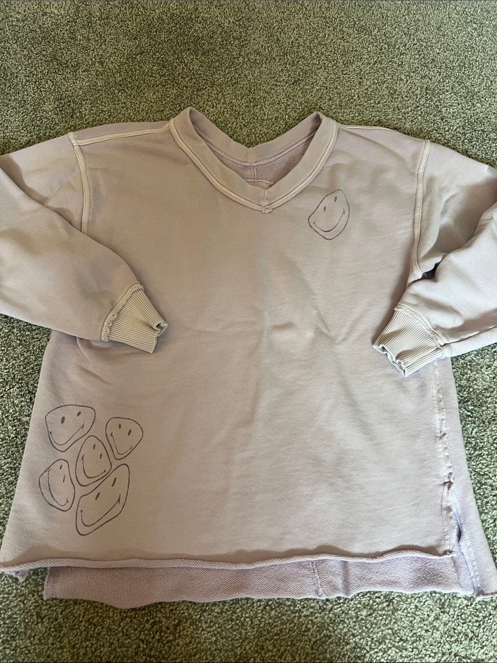 Aerie Pastel Lavender Smiley Face Crewneck Sweatshirt